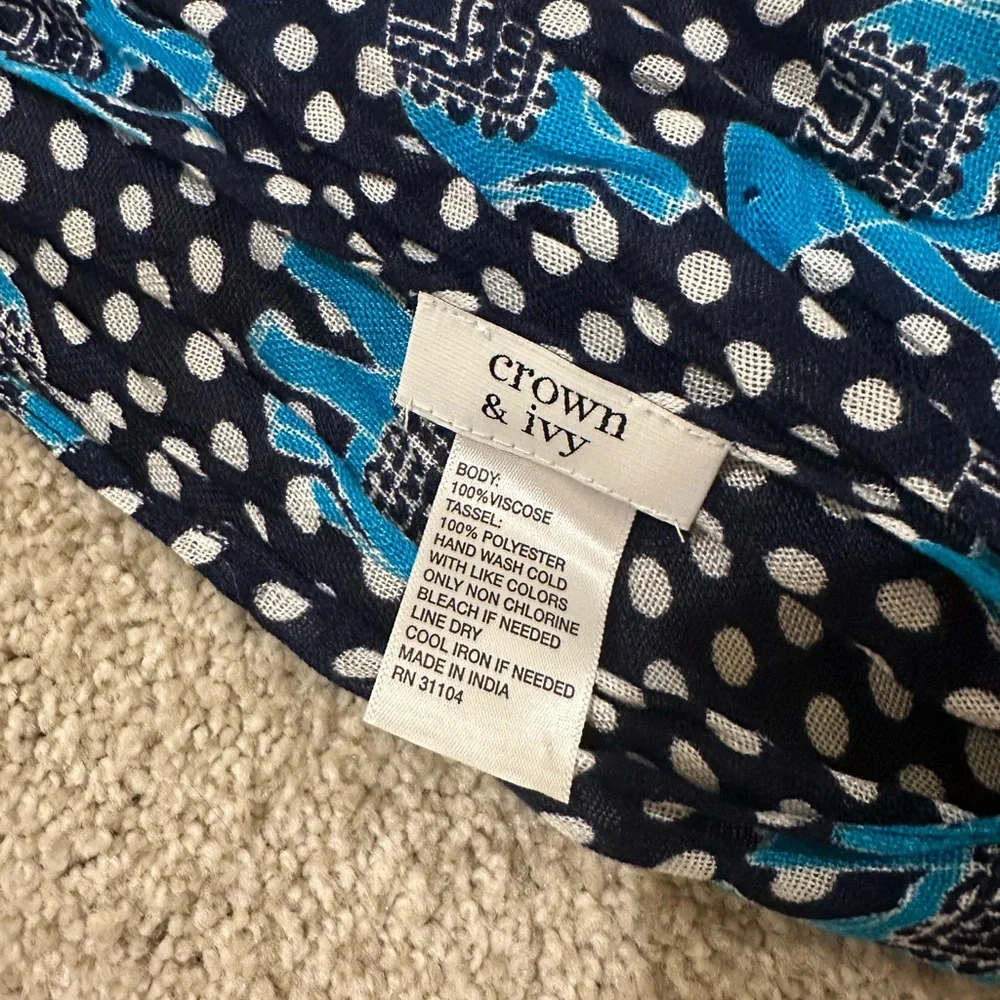 Crown & Ivy Polka Dot Scarf with Blue Accents